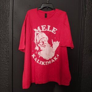 Mele Kalikimaka Santa Christmas T-Shirt Red Unisex Hawaiian Holiday Tee NWT